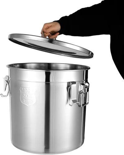Miniatura 10 de Recipiente hermético de acero inoxidable 304 de 5.5 galones con tapa y abrazadera de bloqueo, recipiente de grano de cereales de arroz, cubo