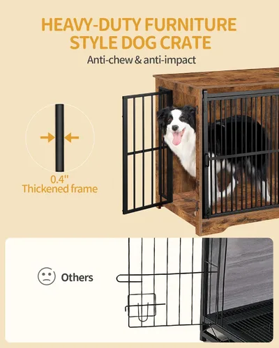 Miniatura 6 de Hzuaneri XL Jaula Grande para Perros, Mueble de Perrera de Interior de 44.1" con Puerta de Granero, Jaula Alta de Madera para Perros, Jaula Marrón