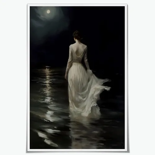 Arte de pared victoriano de Moody Mujer en aguas oscuras Academia Arte brujo Decoración vintage Impresiones de póster para estética de habitación