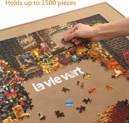 Miniatura 5 de Lavievert Tablero de rompecabezas de madera, ligero y portátil, ahorro de almacenamiento con superficie antideslizante para juegos de hasta 1500