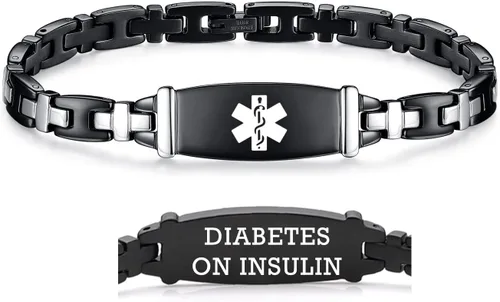 Miniatura 114 de LinnaLove Lady Medical Alert - Pulseras médicas de acero inoxidable para mujer, 7.5 pulgadas