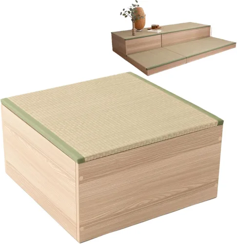 Miniatura 14 de EMOOR Cofre de almacenamiento de tatami de 23.6 pulgadas, caja de almacenamiento de 24 x 24 x 3.5 pulgadas (roble), banco de zapatos zen