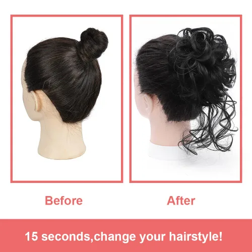 Miniatura 4 de KETHBE Moño desordenado, extensión de moños de pelo despeinado, banda elástica para el cabello, moño rizado para mujeres (negro)