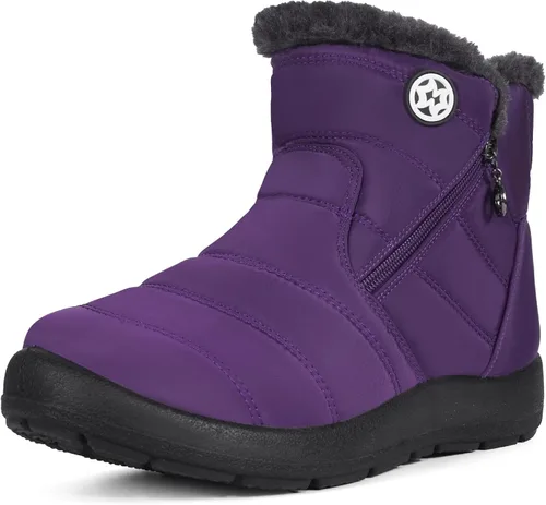 Miniatura 20 de Eagsouni Botas de nieve para mujer, botines de invierno para mujer, con forro de piel cálida, botines gruesos con cremallera, zapatos planos