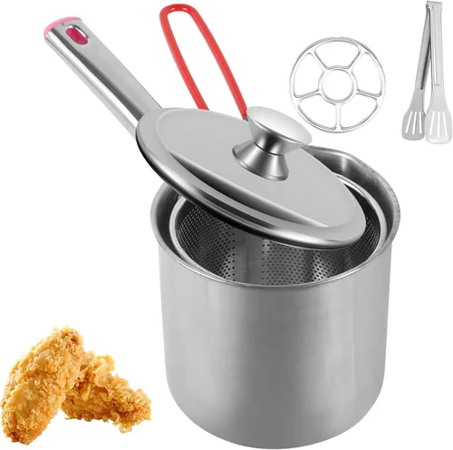 Miniatura 9 de Olla para freír con cesta coladora, olla de acero inoxidable con tapa y asa, mini freidora de aceite de 1.8 litros, freidora portátil, freidora