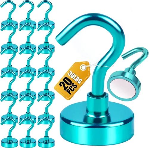 Miniatura 32 de Diymag Ganchos magnéticos, resisten 80 lb, 20 unidades, neodimio de tierras raras fuertes para colgar, colgador magnético para cortina, hogar, Negro