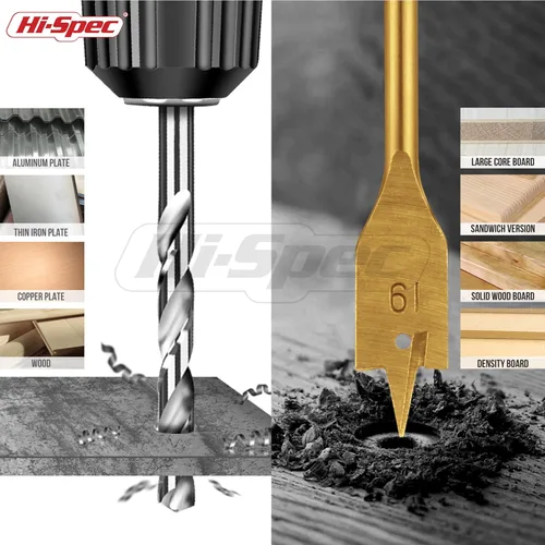 Miniatura 5 de Hi-Spec Juego de 21 piezas de sierras de agujero para madera, puntas de clavo y brocas de pala. Accesorios de herramientas de perforación DIY