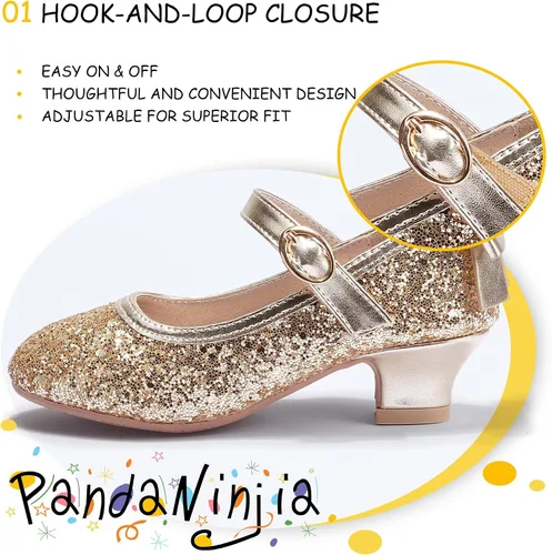Miniatura 94 de PANDANINJIA Vestido de jada para niñas y niños pequeños, zapatos de princesa Mary Jane con tacones con lazo para fiesta, boda, boda