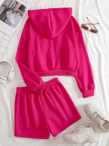 Miniatura 2 de Verdusa Conjunto de sudadera con capucha y pantalones cortos de 2 piezas para mujer