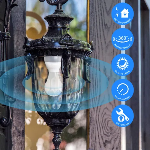 Miniatura 3 de Adaptador de enchufe de luz con sensor de movimiento de radar inteligente, complemento atornillado E26/E27, del atardecer al amanecer, radar