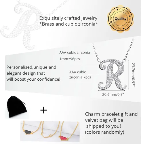 Miniatura 7 de Uloveido - Collar con colgante de letra A-Z, chapado en oro blanco, para mujeres, niñas, niños, mamá amiga con circonita cúbica y cristales CZ NL025