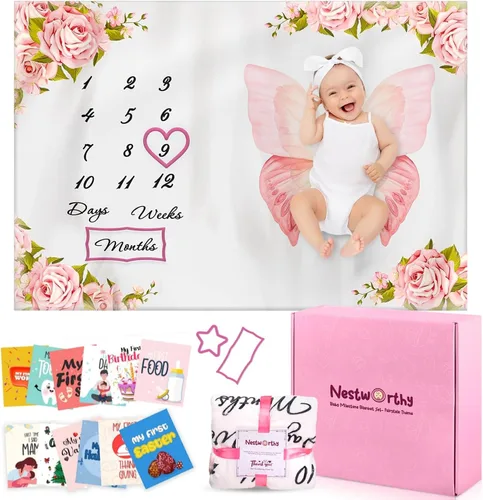 Manta Milestone para niña – Regalo perfecto para niñas recién nacidas, manta de fotos esenciales para recién nacidos, para edad y crecimiento con