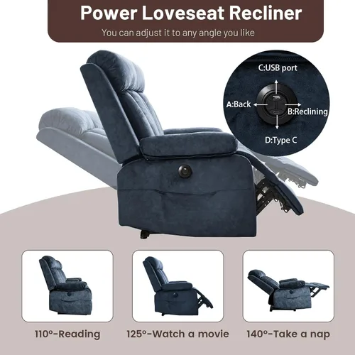 Miniatura 4 de Sofá reclinable de terciopelo, sofá biplaza reclinable doble con calor y masaje, sofá reclinable de pared con USB y tipo C, sofá reclinable