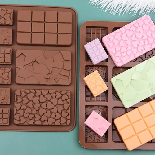 Miniatura 5 de ROTADM - Juego de moldes de silicona para chocolate con forma mixta, 3 piezas de mini gofre, corazón y barra cuadrada para barras de proteínas