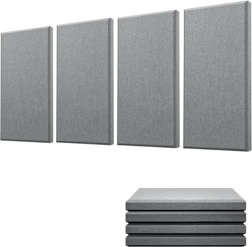 Moukey Paneles acústicos, 4 unidades, paneles de pared de fibra de vidrio de 2.4 pulgadas de grosor, 24 x 12 pulgadas, paneles autoadhesivos de Gris