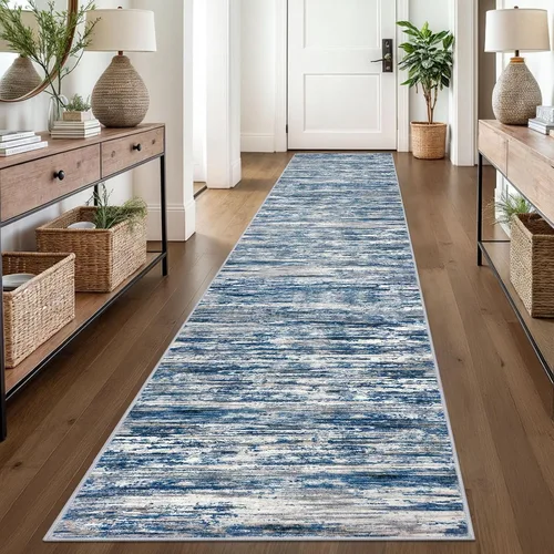 Miniatura 126 de SIILOOM 2 x 3 Alfombra moderna y abstracta para entrada, alfombra neutra azul marino gris multicolor súper suave de área pequeña, alfombras lavables