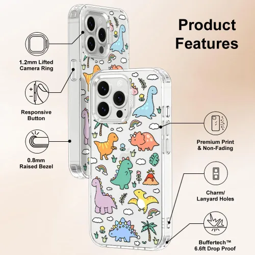 Miniatura 6 de MOSNOVO - Funda para iPhone 13 Pro, grado militar, probada en caídas de 6.6 pies, transparente con diseño de tierra de dinosaurios Transparente