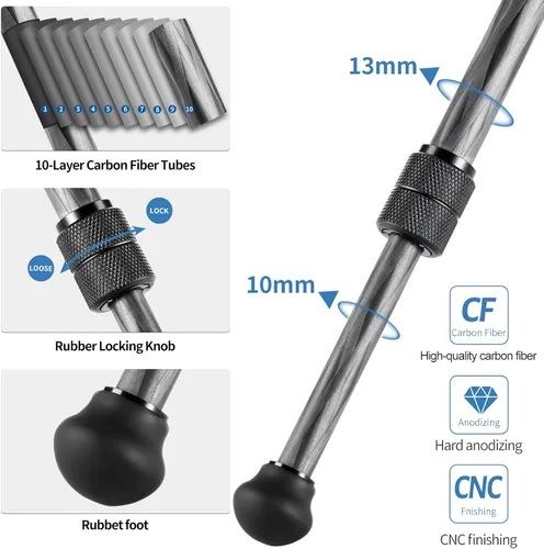 Miniatura 2 de CAVIX Mini trípode de viaje con cabezal esférico de 360° ligero trípode compacto de fibra de carbono para cámara