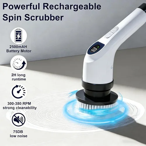 Miniatura 10 de Cleanninja Cepillo Eléctrico Giratorio para Limpieza - Cepillo de Ducha con Mango Largo y 7 Cabezales Reemplazables - Cepillo de Ducha Inalámbrico