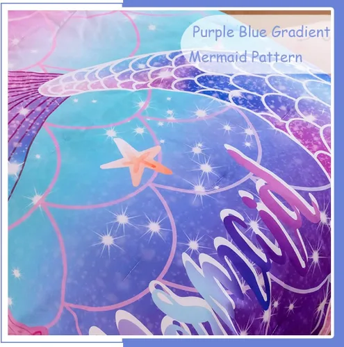 Miniatura 3 de ZRNBAST Juego de ropa de cama de sirena para niños pequeños, juego de edredón de escamas de pez de 4 piezas para dorados, color morado y azul, cama