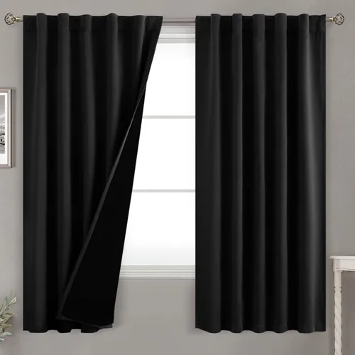 Miniatura 147 de BGment Cortinas 100% opacas beige de 63 pulgadas de largo con forro aislante térmico, bolsillo para varilla y lengüeta trasera de doble capa