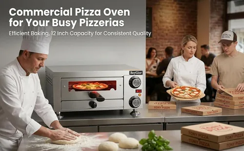 Miniatura 4 de Horno eléctrico para pizza en interiores, máquina de pizza de encimera de 12 pulgadas con ventana de visión, horno de pizza comercial de acero