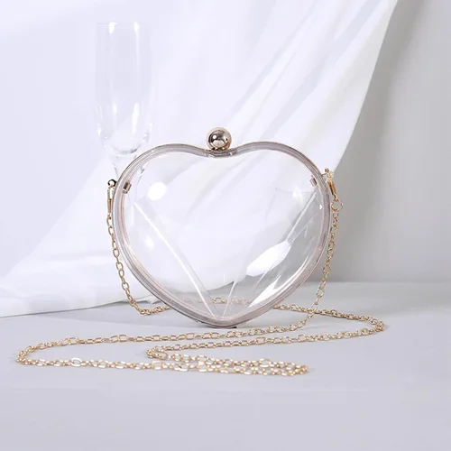 Miniatura 8 de LAKSMI Bolsos de mano de noche de acrílico transparente para mujer, con forma de corazón, lindo bolso con correa de cadena