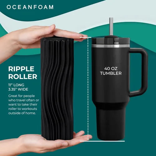 Miniatura 2 de Oceanfoam Ripple - Rodillo de espuma de viaje (11 x 3.35 pulgadas), mini rodillo de espuma firme para terapia física, masaje de tejido profundo