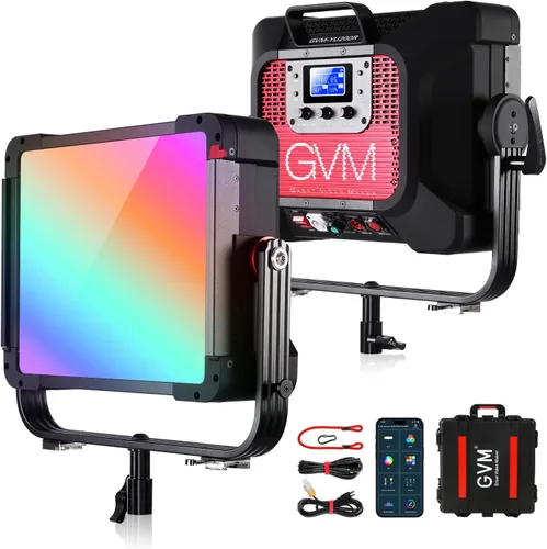 GVM - Panel de luz LED de video de 250 W, iluminación de fotografía con 21000 lux/1.6 ft, luz de video RGB 2700-75000K, CRI97+, gel, HSI, 12