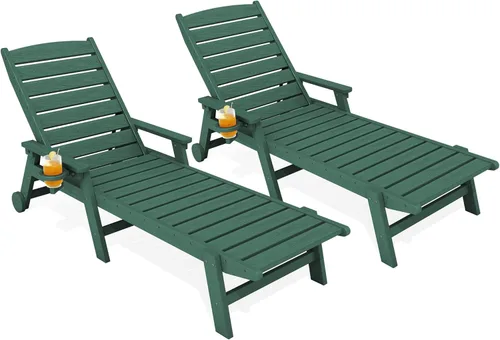 Miniatura 12 de KINGYES Sillón de polietileno de alta densidad para exteriores, tumbona reclinable para patio con portavasos para todo tipo de clima, tumbona
