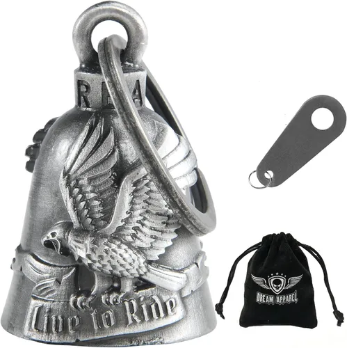 Miniatura 50 de Dream Apparel Campanas de motocicleta para motociclistas, accesorios de campanas pesadas y llavero para la suerte Viaja para vivir
