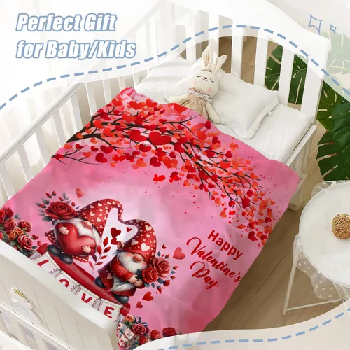 Miniatura 6 de Manta para bebé para el día de San Valentín, manta pequeña de gnomo rosa con corazón de amor, regalo para cuna, suave, acogedora, ligera, mullida
