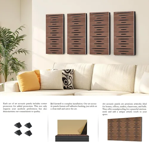Miniatura 4 de Paquete de 4 paneles acústicos autoadhesivos de espuma insonorizada para pared, aislamiento acústico decorativo de fibra de poliéster perforada 3D