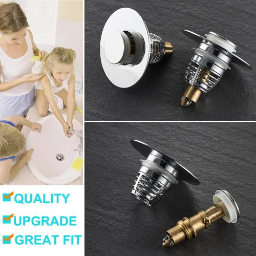 Miniatura 6 de Paquete de 2 tapones universales para lavabo de baño, tapón de drenaje desplegable para lavabo, filtro de drenaje para lavabo de 1.06 a 1.61