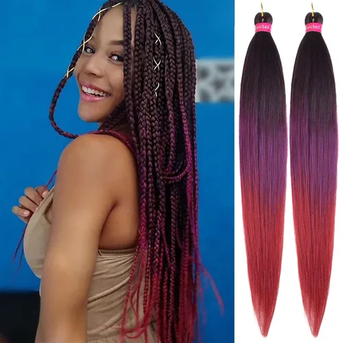 Miniatura 9 de Cabello trenzado preestirado, cabello trenzado degradado de 28 pulgadas, paquete de 8 extensiones de cabello trenzado de mezcla de colores sedosos
