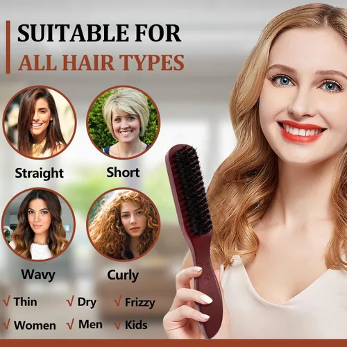 Miniatura 6 de 2 cepillos de cerdas de jabalí para hombres y mujeres, alisadores y burlas para un cabello elegante, peinados de espalda lisa y brillo mejorado
