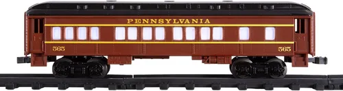 Miniatura 13 de Juego de tren de juguete Lionel Pennsylvania Flyer a batería, escala O, con control remoto, locomotora, vagones de tren y vía con efectos auténticos