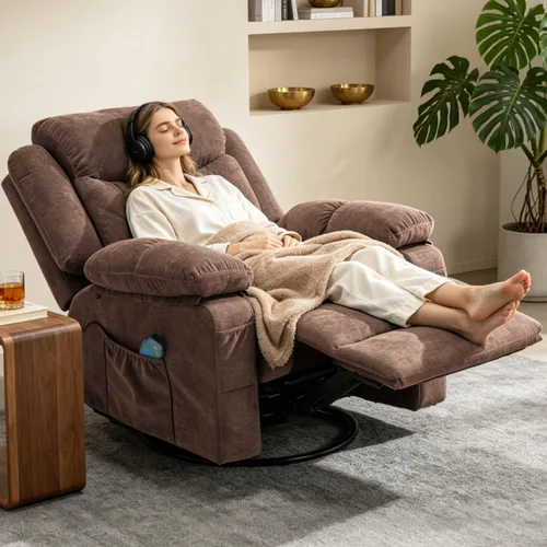 Miniatura 2 de Silla reclinable giratoria, sillas reclinables de masaje de tela con calor para adultos, sofá reclinable de gran tamaño, manual para cine en casa