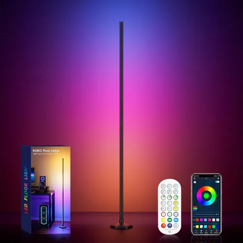 Lámpara de pie de esquina, luz RGB de 65 pulgadas que cambia de color con control remoto, lámpara de esquina LED regulable con sincronización de