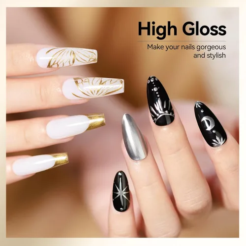 Miniatura 2 de MIZHSE Revestimiento de gel metálico para uñas, dorado y plateado, 4 colores, línea de dibujo de araña pintada en gel de espejo 3D, pintura