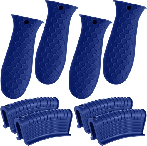 Miniatura 13 de Patelai Juego de 8 soportes de silicona para ollas, funda de mango de hierro fundido, resistente al calor, agarradera, antideslizante, reutilizable