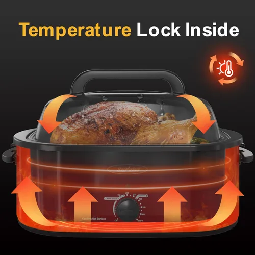 Miniatura 2 de Sunvivi Horno asador, horno asador eléctrico con tapa de visión, asador de pavo de 24 cuartos de galón de 28 libras con función única de Rojo