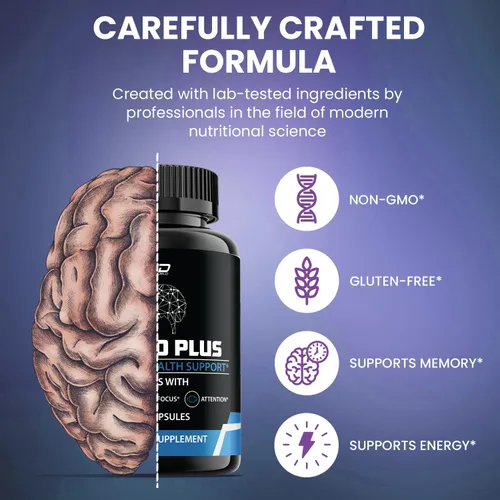 Miniatura 4 de Suplemento cerebral Neuro Plus, NeuroPlus para fórmula de memoria, Nero Plus PQQ para reducir los efectos negativos de la niebla cerebral, función
