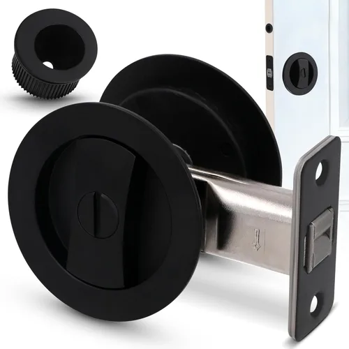 Cerradura de puerta redonda de bolsillo negro mate de alta calidad, diseño moderno reversible de hardware de puerta de bolsillo con mango para