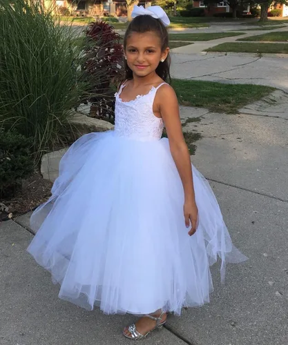 Miniatura 5 de Plwedding Vestido de niña de las flores con encaje y tul, para fiesta y primera Comunión