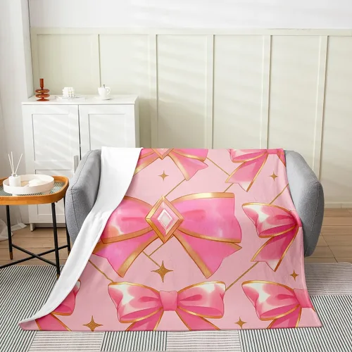 Miniatura 13 de Erosebridal Black Ribbon Bow Fleece Throw Blanket 40"x50" - Ultra-Soft for Couch Sofa Bed,Geometric Stripes Flannel Blanket,Princess Style Bowknot