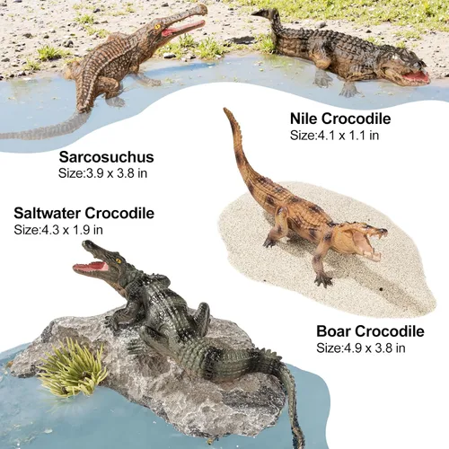 Miniatura 3 de 10 juguetes de cocodrilo, juguetes realistas de animales de cocodrilo para niños, incluyen caimán blanco, cocodrilo, figuras de cocodrilo