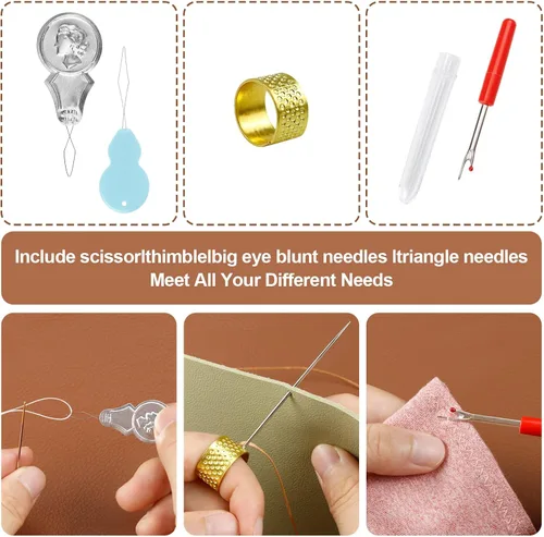 Miniatura 4 de FIVEIZERO Juego de agujas de coser a mano de servicio pesado - Agujas de coser cuero de ojo grande para costura a mano, tapicería, alfombra