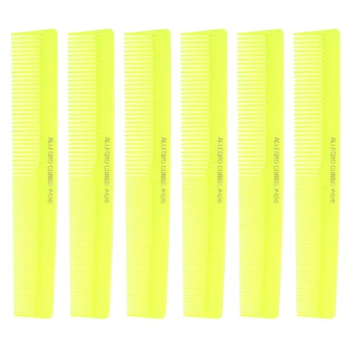 Allegro Peines #420 Peines de corte, amarillo neón, 6 piezas | Peines de peluquero para estilista, peine de barba, bigote, trenzado para hombre y
