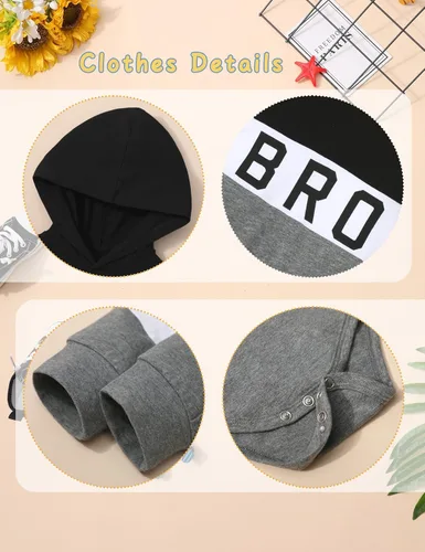 Miniatura 5 de Ropa de bebé niño de manga larga, sudadera con capucha con estampado de letras + pantalones de retazos, 2 piezas, trajes de otoño e invierno